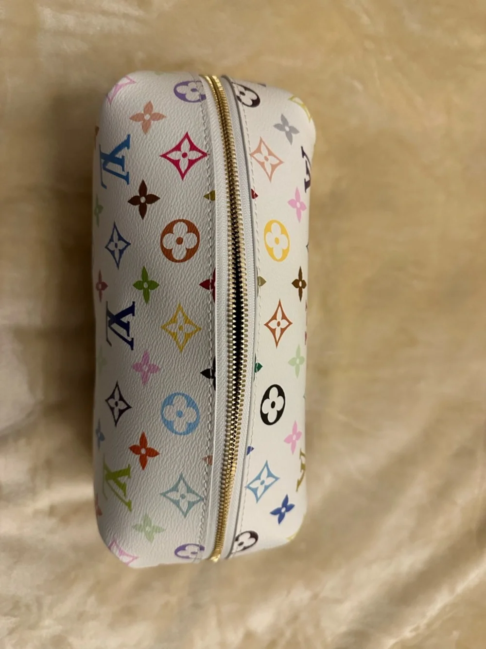 Louis Vuitton White Multicolor Monogram Cosmetic Pouch with Natural Leather Trim - Picture 2 of 10
